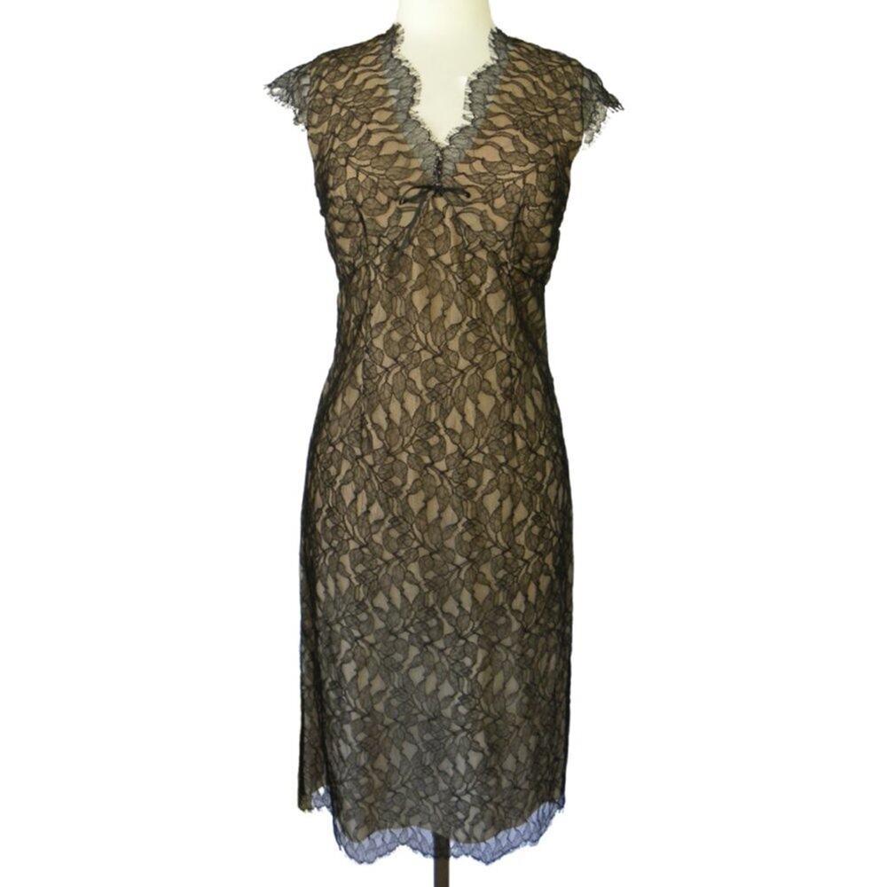 Rebecca Taylor Black Lace Pencil Sheath Dress Cocktail Party Size 8 (run…